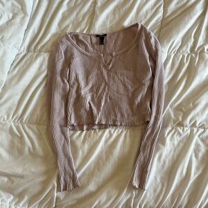 lilac lavender waffle thermal crop notched top long sleeve